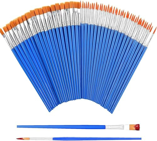 Outtshop Small Paint Brushes, 60 Pcs Paintbrushes with Flat and Round Pointed, Face Paint Brushes Art for Acrylic, Watercolor, Oil and Gouache Paints Ideal for Body Face, Decorations (100)