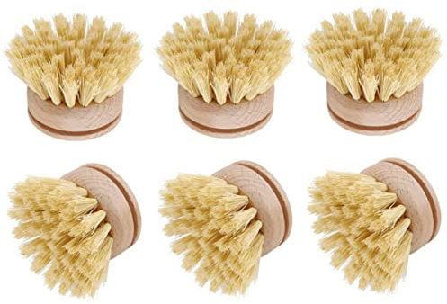 Washing Up Brush Dish Brush 6 Pcs Wooden Dish Brush Replacement Brush Heads Wooden Cleaning Dish Brush Refillable Kitchen Beech