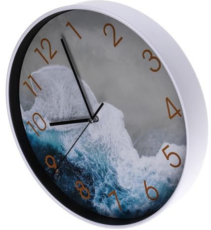 MERRYHAPY Große Kunststoff Wanduhr Geräuschlos Strandmotiv Für Garten Terrasse Bad Ohne Batterie