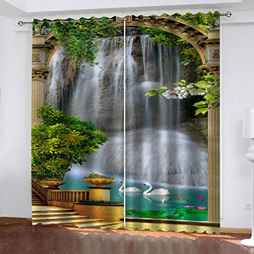 Verdunkelungsvorhang Kinderzimmer Vorhänge Blickdicht 240X264cm (HxB) 3D Digitaldruck Gartenwasserfalllandschaft Ösenschal 2Er Set Vorhang Wohnzimmer Schlafzimmer Thermogardine