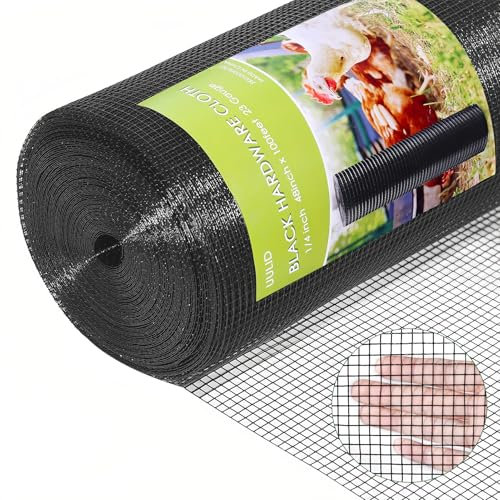UULID Hardware Cloth 1/4 inch 48 x 100 ft 23 Gauge Black Vinyl Coated Welded Wire Mesh Roll PVC Coated Welded Wire Fence Chicken Wire Fencing Mesh Roll