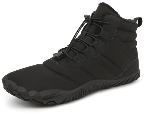 FlexEase Zapato Descalzo de Invierno Hombre Mujer Minimalistas Mantente Caliente Nieve Barefoot Escarpines Antideslizantes Zapatilla Trail Bota Montaña Impermeables Senderismo Calzado matt Black 38 EU