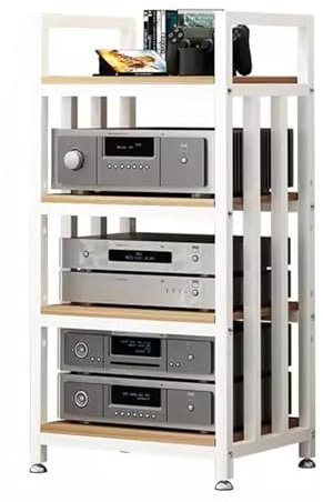 Blazea Mobile HiFi Mobiletto Porta Stereo da Pavimento, Scaffalatura Audio-Video a 4 Ripiani per Altoparlanti/Giradischi/componenti, Supporto Portaoggetti Aperto in Legno per Supporti AV(White)