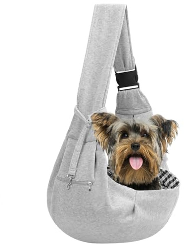 Adjustable Dog Carrier Sling - Hand-Free Dog Carriers for Small Dogs and Cats, Puppy Sling Carrier with Zipper Purse Pocket, Travel Safety Harness, Puppy Essentials (Gray)