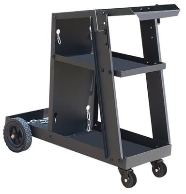 Welding Cart 3-Tier Heavy Duty Trolley for Welder, Storage for Gas Bottle Tanks, with Chains Tilt-Table Large Storage Welder Trolley
