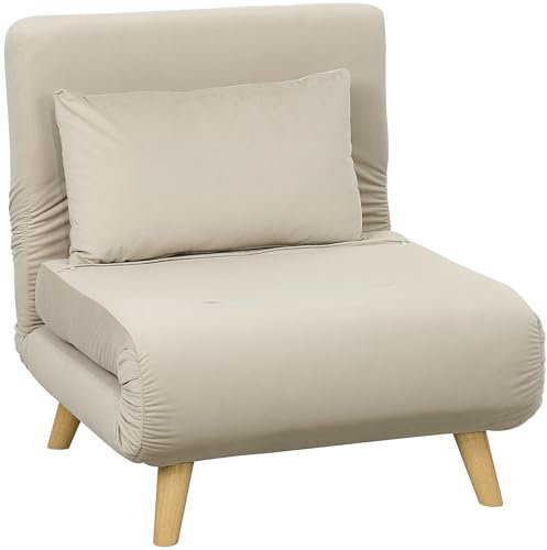 HOMCOM 3 in 1 Schlafsessel Klappbar Schlafsofa mit Bettfunktion Verstellbarer Rückenlehne Kissen Gästebett in Leinenoptik Relaxsessel Klappsessel für Wohnzimmer Schlafzimmer 72 x 78 x 79 cm Beige