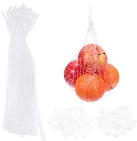 sourcing map 100 Pcs Reusable Mesh Produce Bags, 40cm/16 Inch Washable Net Storage Bags Reusable Grocery Reusable Storage Bags with Plastic Buckle for Fresh Fruit Vegetables Seafood, White