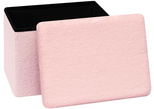 PINPLUS Faltbarer Bouclé Sitzhocker mit Stauraum, 42x32x32 cm, Rosa | gepolsterter Hocker mit Deckel, Fußhocker & Aufbewahrungsbox, platzsparend, für Wohnzimmer, Schlafzimmer, Flur