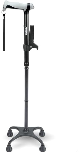 Rehand Bastón cuádruple, ajustable con mango ergonómico y elegante base de 4 puntas para mayor equilibrio y estabilidad, bastones para hombres y mujeres diestros o zurdos y personas mayores [negro]