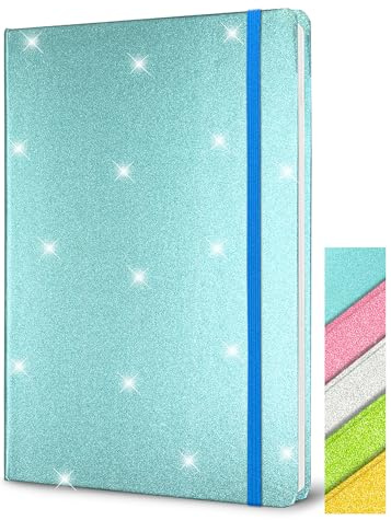 Blå Glitter A5 Anteckningsbok Hårdpärm, 21 x 14,5 cm, 160 Sidor Linjerad Anteckningsbok för Flickor Dagbok för Kvinnor Tomma Anteckningsblock med Hårt Omslag för Jobbet Present till Flickor