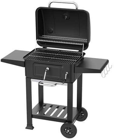 Griglia Barbecue con Tavolo Laterale e Ruote, Barbecue Carbonella per Picnic All'Aperto, Cortile, Giardino, Barbeque Esterno