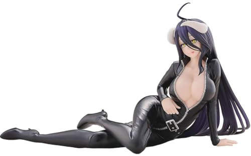 Gooyeh Figurine Albedo - 18 cm - Position couchée - Veste en cuir - Figurine d'action Albedo - Modèle de personnage de dessin animé - Décoration de bureau - Décoration de bureau