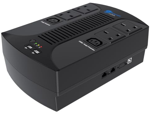 Powercool 850VA UPS - Uninterruptible Power Supply 850VA/510W (4 x UK Sockets, 2 x IEC Sockets, RJ11, Surge Protected, USB Interface), Mains Cable Included - Black