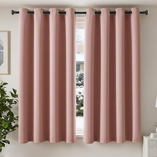 TOPICK Gardinen Verdunklungsvorhänge Vorhänge 2er Set H175xB140 Rosa | Gardinen mit Ösen Wohnzimmer Vorhänge Blickdicht Blackout Schlafzimmer Curtains Fensterdekoration Übergardinen Ösenvorhänge