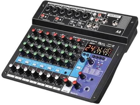 ZKLGS Mixer Audio, Mixer AUD-io Professionale Console di missaggio Audio a 8 canali Supporto A8 Interfaccia di Alimentazione USB 48V