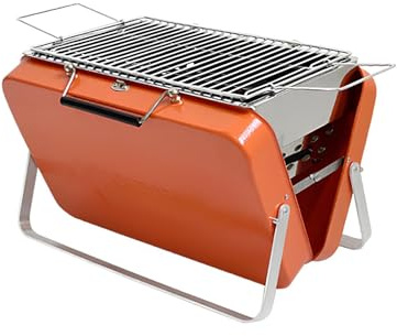 Griglia portatile a carbonella, barbecue da tavolo per campeggio, picnic e balcone, design compatto e pieghevole, 30 x 22 x 22 cm, perfetta per riunioni barbecue in giardino (arancione)