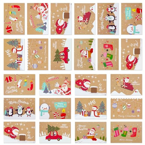 Zyluniy 24 Pezzi Biglietti di Natale con Busta e Adesivi, Biglietto Auguri Compleanno, Christmas Birthday Cards, Cartoline Biglietti Piegati di Natale per Uomini Donne Bambini Biglietti Auguri di Buon