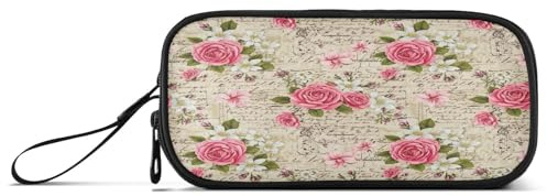 RPLIFE Vintage rosa blommor pennfodral väska, lång pennfodral, klassisk ficka pennfodral