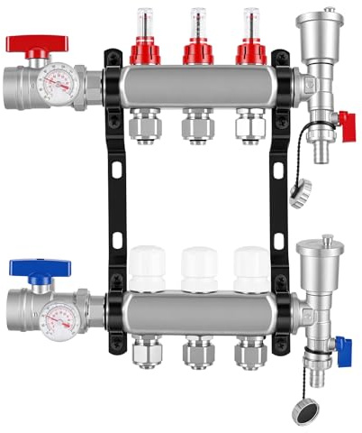 YUCHENGTECH Colector Calefaccion Suelo Radiante de Acero Inox 3 Circuitos | Con Conexión Eurokonus 3/4(16x2mm) Distribuidor Circuito Calefacción con Caudalímetro y Válvulas