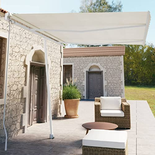 HaoChrymec Standmarkise Manuell Einziehbar, Pulverbeschichteter Aluminiumrahmen, Sonnenschutz Balkon, Freistehende Markise, Markise Balkon, Sonnensegel Balkon, Creme, 350x250 cm