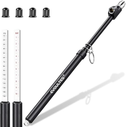 EVOULTES Heavy Duty Tire Pressure Gauge, Straight-On Dual Head Air Pressure Gauge Range 10-150 PSI, Air Gauge & 4 Valve Caps, Semi Truck Tire Gauge for Truck, RV, Car