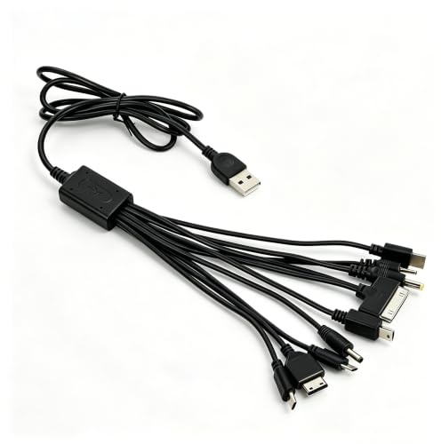 Longben 10-i-1 universell multifunktionsladdkabel med tio kontakter, kompatibel med nya och gamla mobiler, Bluetooth-högtalare, hörlurar och MP3-spelare, svart