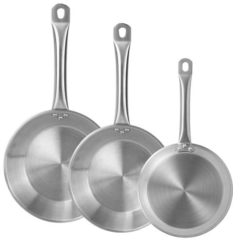 Set de 3 Sartenes Ø20Ø22Ø24cm en Acero inoxidable, Aptas para inducción y SIN antiadherente