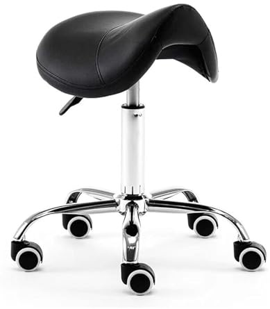 JAVPTAV Tabouret de Selle pivotant en Cuir synthétique, réglable, 48 à 60 cm, for Salon de beauté, Tatouage, Massage des Cils(Black)