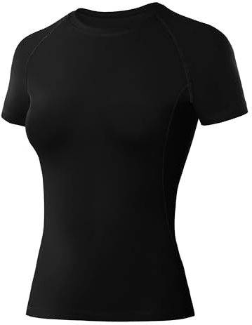 WISMBOX Women's Short Sleeve Compression Base Layer, Quick Dry Breathable Gym Top, Athletic Running T-Shirt for Yoga, Cycling, Workout & Outdoor Sports Black