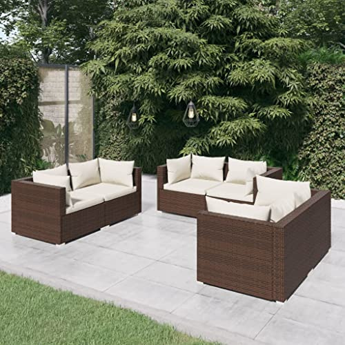SKTQYQO Gartenmöbel-Set, 6-teilig, mit Kissen aus Polyrattan, braun, Gartenmöbel-Set für den Außenbereich, geeignet für Gärten