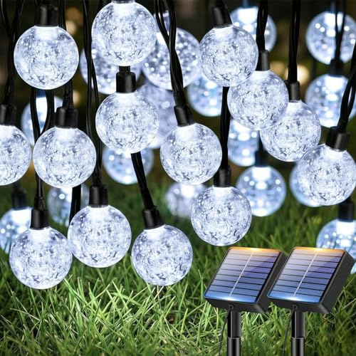 btfarm 2 Pack Solar Lights Outdoor Garden, 12.5M/41FT 50 LED Solar Powered String Lights Waterproof, 8 Modes Crystal Ball Fairy Light for Garden Patio Yard Tree Christmas Party, Cool White