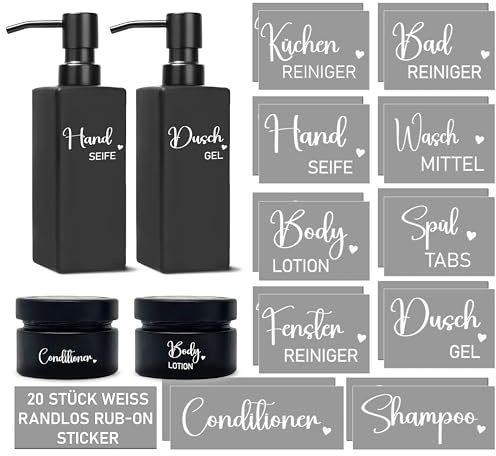 Rub-On Vorratsetiketten für Haushalt, Pflege & Reinigung – 20 Stück, selbstklebend, weiß, randlos, wasserfest & hochglänzend – moderne Aufkleber für Flaschen, Dosen, Behälter weiß