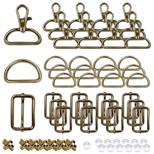 NHDDGR 54 Pezzi Moschettone Girevole per Borsa, Fibbie in Metallo per Cucito, Moschettone per Borsa a Mano con Magnete, Anelli D e Fibbie Tri-Glide, Accessori per Cucito per Tracolla per Zaino Fai da