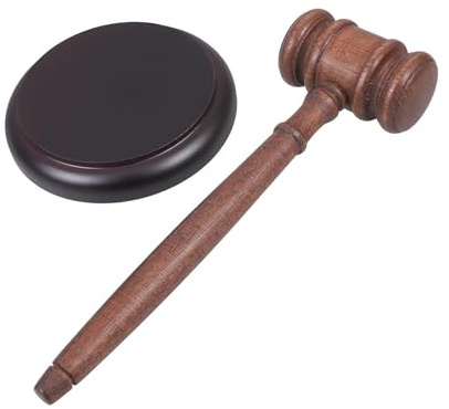 Martillo de juez de madera retro con base, martillo de sala de audiencias de mano resistente con agarre cómodo for abogados jueces