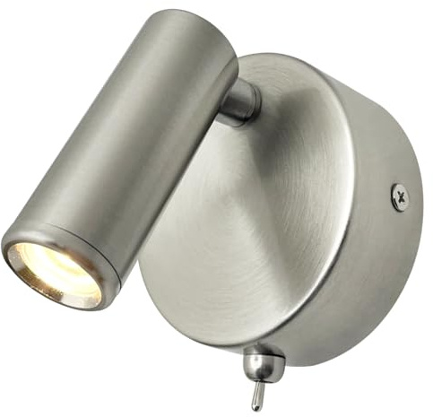 Long Life Lamp Company Adjustable Brushed Chrome Wall Mounted Bedside Light Switched Warm White BW11