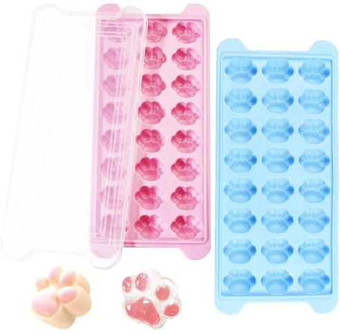 Noaxylic 2 Pezzi Stampo per Cubetti di Ghiaccio in Silicone a Forma di Zampa di Gatto, 24 Cavità per Vassoio, con Coperchio, BPA-free, Facile da Rilasciare, per Whisky, Cocktail, Bevande, Cioccolato