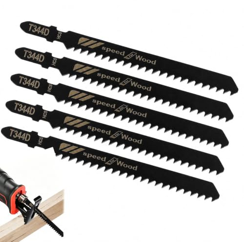 5PCS 180mm/152mm Long Jigsaw Blades for Wood, T-Shank JigSaw Wood Blades Compatible with Bosch, Makita, Dewalt for Hardwood Softwood Plywood Chipboard - T744D/T344D Jigsaw Cutter Set (T344D-152mm)