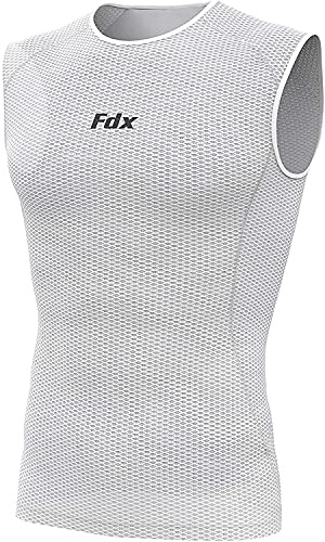 FDX Cool Mesh Base Layer Sleeveless - Men, Women Summer Cycling Vest - Ultralight, Breathable, Anti-Odour Bicycle Skins Tops - Under-Shirts for Running, Gym, Workout Training, Hiking (White, Large)