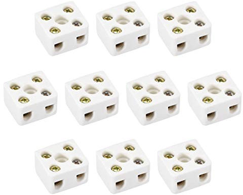 sourcing map 2 Way Ceramics Terminal Blocks High Temp Porcelain Ceramic Connectors 21.5x19.5x14.2mm for Electrical Wire Cable 10 Pcs