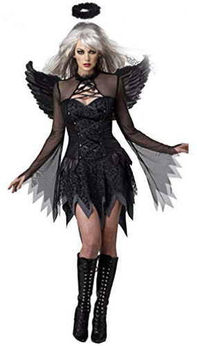 Ulalaza Disfraces de Mujer de Halloween Black Bat Fallen Angel Devil Vampire Witch Dress Accesorios de Cosplay para Adultos