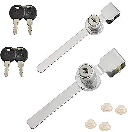 2 Set Sliding Glass Door Ratchet Lock Cabinet Door Locks for Drawer Display Case with 4 Keys