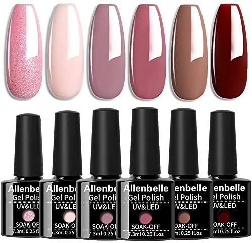 Allenbelle Nagellack, semi-permanent, Gel, UV, LED, Nagelgel, Varnish, Nail Art, Soak Off, Maniküre (7,3 ml/Stück, 4 Stück) 003