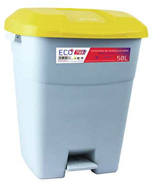 Tayg Gelber Deckel Abfallbehälter 50 Liter mit Pedal, Basis Grau