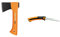 Fiskars Freizeitbeil, Inklusive Klingen- und Transportschutz, Länge 23 cm, Antihaftbeschichtet, Orange, X5-XXS & Handsäge für frisches Holz, Grobzahnung, Sägeblattlänge: 16 cm, Schwarz/Orange