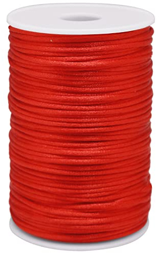 YEQIN 2mm x 100 Yards Quality Rattail Nylon Satin Cord Roll, Kumihimo Rattail, Chinese Knot (Red)
