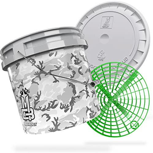 MAGIC BUCKET | Car Wash | Wash Bucket with Matching Lid 3.5 US Gallons Approx. 13 L | With Grit Guard Bucket | Grey/Green Camouflage Wash Kit