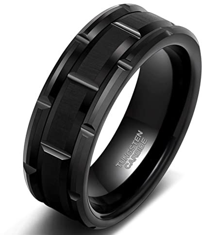 Zakk Ringe Herren Wolfram Schwarz Gold Silber 24mm Breit Ziegelmuster Verlobungsringe Trauringe Eheringe Freundschaftsringe (Schwarz,55 (17.5))
