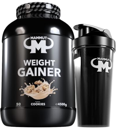 Mammut Nutrition Weight Gainer Shake Crash 5000 Keks – 4,5kg Massgainer – 860 kcal pro Portion – Kohlenhydrat-Protein für Hardgainer – Mit Creatin – inkl. Protein Shaker