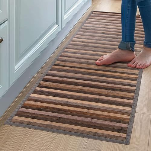CosìCasa Bambusmatte Badematte Holz rutschfest | Nachhaltiger Bambusteppich, Küchenläufer, Duschvorleger | rutschfeste Badematte Bambus | Holzmatte für Bad & Küche (Ombre Grau, 50 x 180 cm)