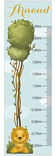 Personalisierbare Messlatte für Kinderzimmer, Motiv: Löwe und Baum, 130 cm.